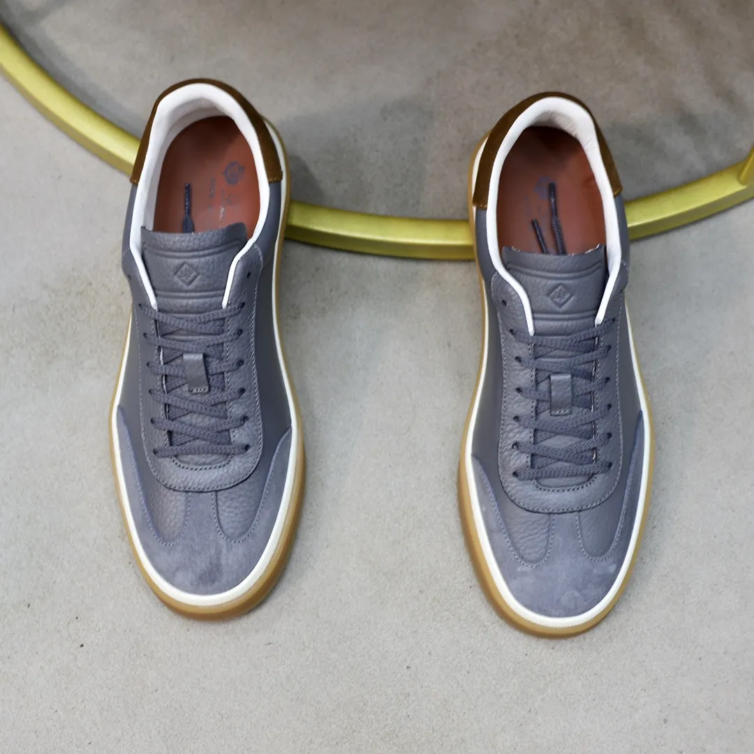 Men's Men's Shoes💰540💰••New Products•• LoroPian*_Noyo-Pianya New men's casual moral training sneakers, LP lace-up casual shoes!  Made of original imported soft cowhide and suede fabric, it highlights the sporty style. The heel is decorated with logo embossing and the original molding. The raw rubber translucent sole combined with the color welt adds a sense of modernity to the shoe. The shoe is overall refreshing and easy to match with style. It has a full cowhide lining for the feet. The original box packaging at the counter comes with wooden balls and a dust bag! Size: 38-44 (.45 customized)